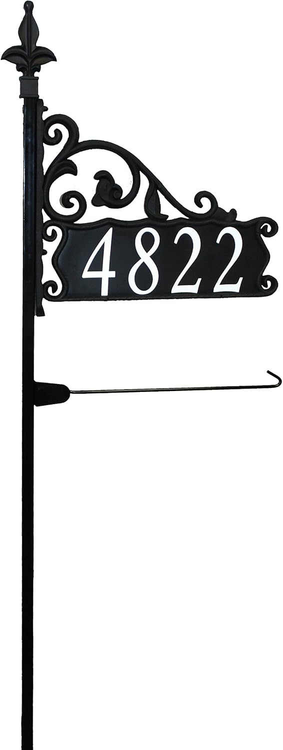 Handcrafted Reflective Address Sign with Garden Flag Pole E37137