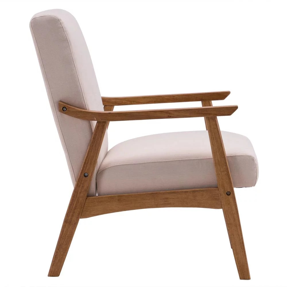Beige Mid-century Modern Arm Chair with Solid Wood Frame U9425