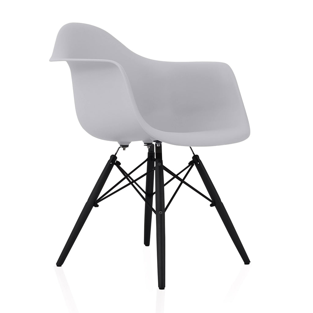 Light Grey Molded Plastic Dining Arm Chair with Black Wood Legs P523