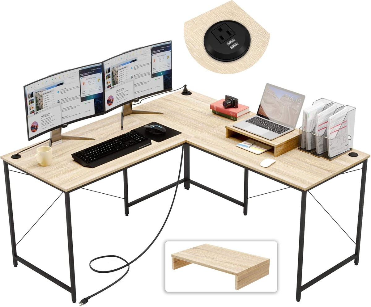L Shaped Desk with Power Outlet Reversible Corner Desk G53780