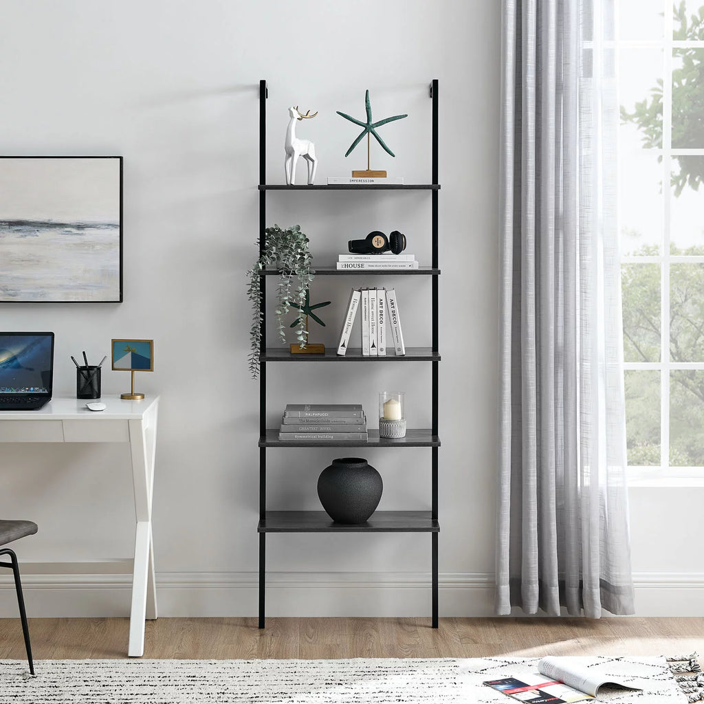 5 Tier Black Wall Mount Bookshelf B133