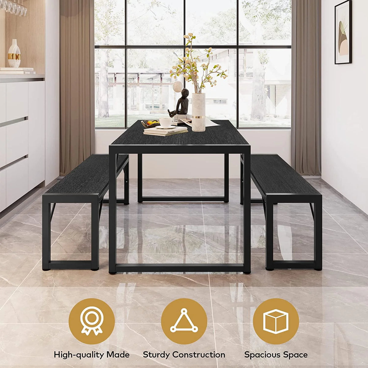 Black Modern Dining Table and Chairs for 4 W935259