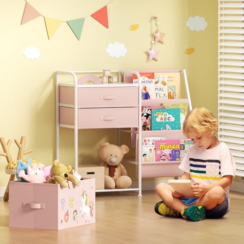 Kids Bookshelf and Toy Storage Organizer with 2 Drawers J905