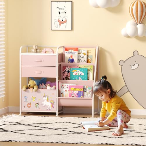 Kids Bookshelf and Toy Storage Organizer with 2 Drawers J905
