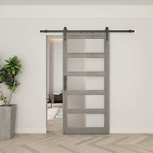 42in x 84in Frosted Glass Barn Door with 7FT Sliding Door Hardware Kit U153