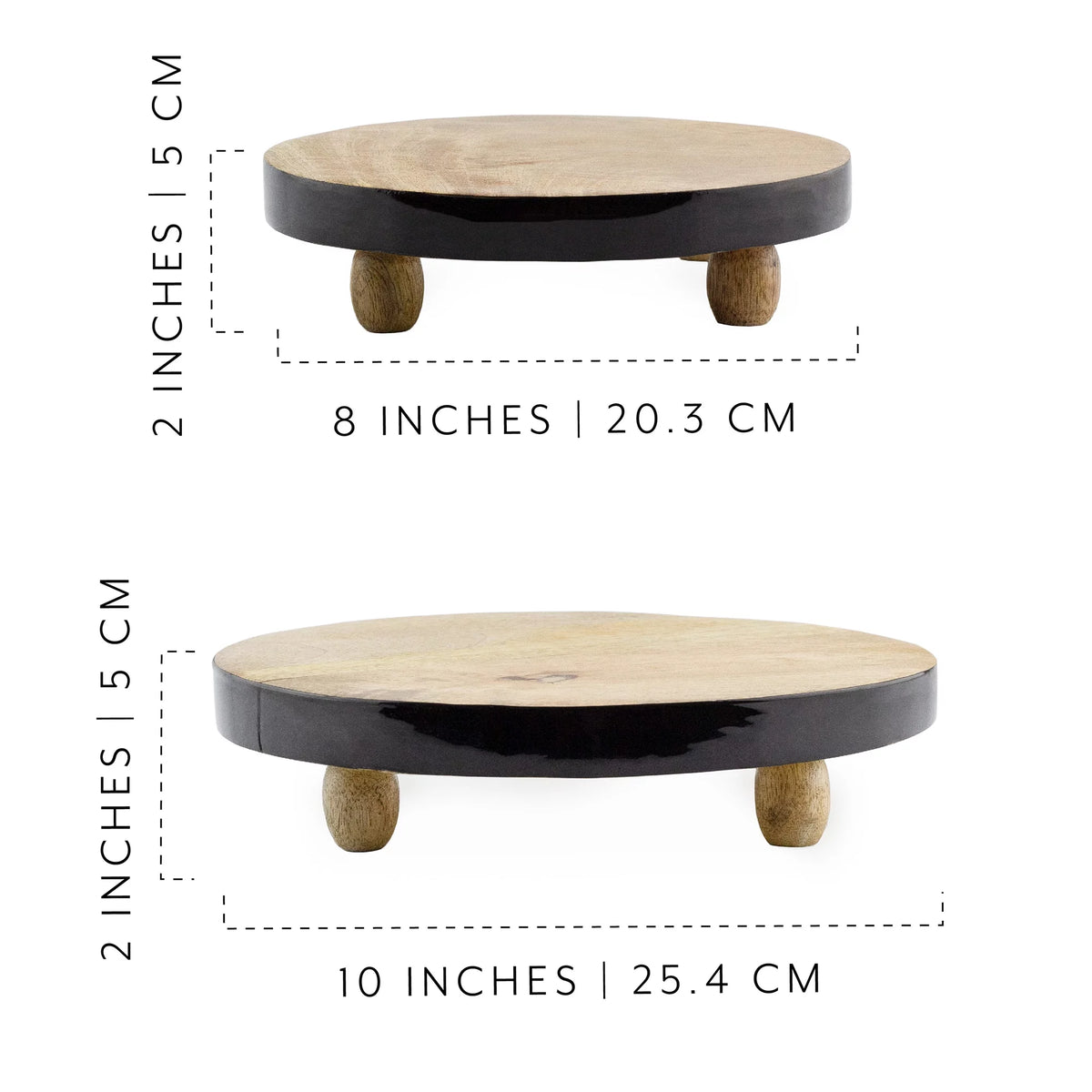 Round Wooden Risers Set of 2 Black Trim V110094