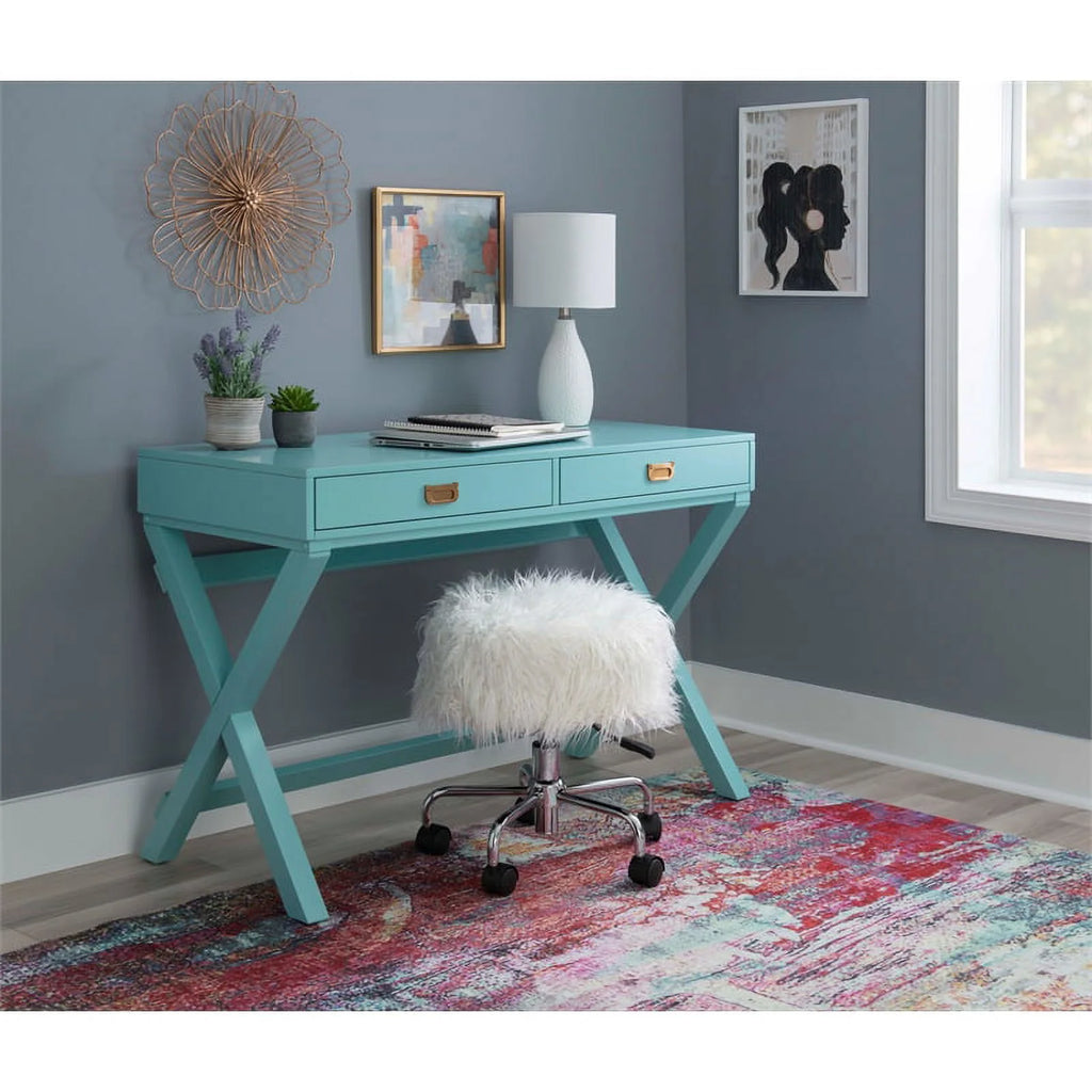 Blue Wood Two Drawer Writing Desk F927