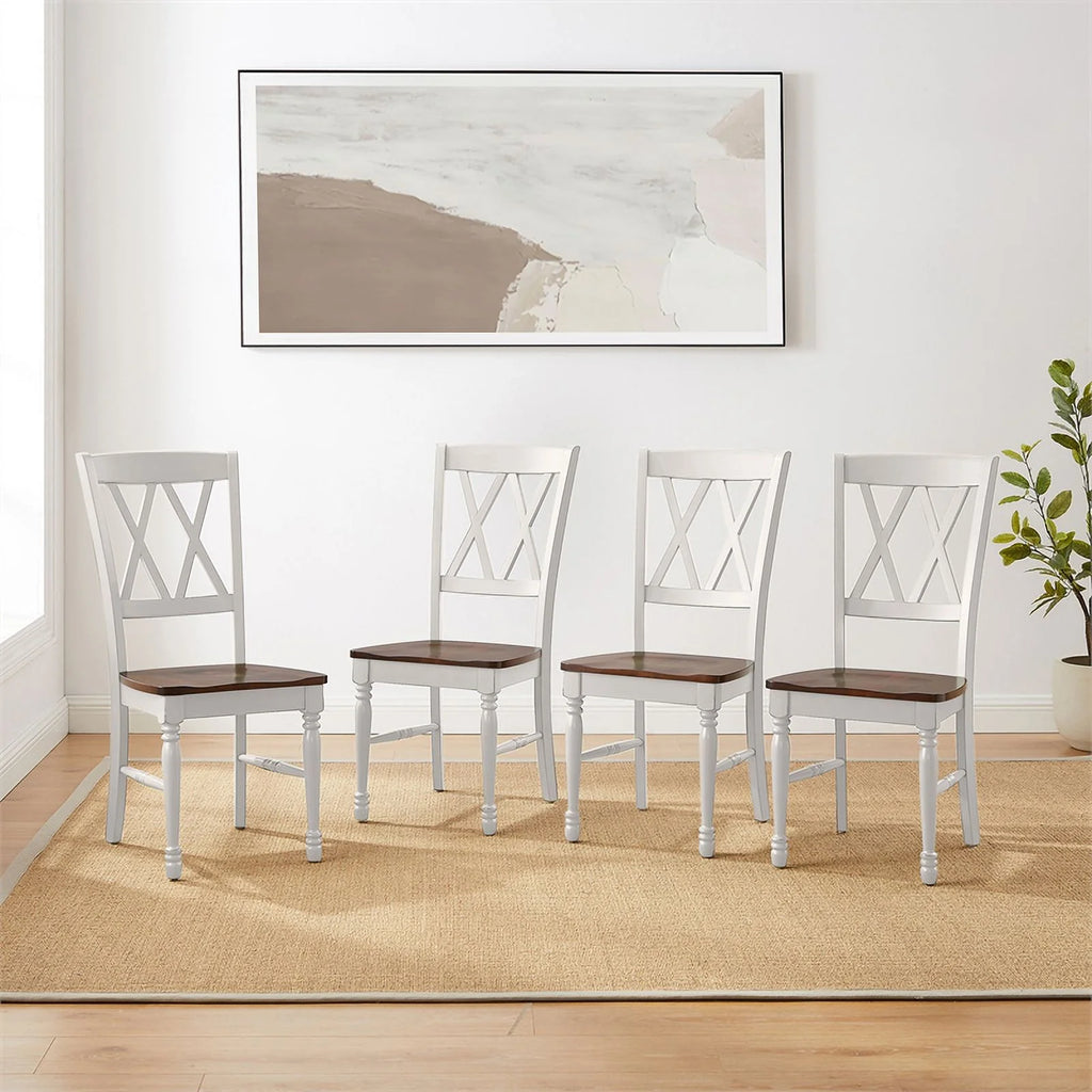 White Wood Dining Chair Set of 4 Y786