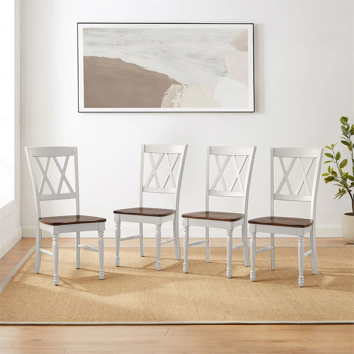 White Wood Dining Chair Set of 4 Y786