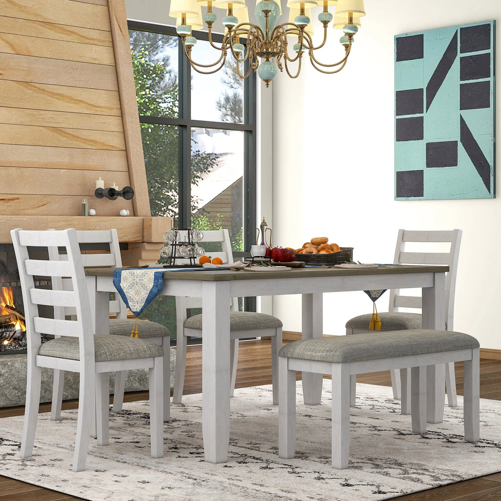 6-Piece Dining Table Set with 4 Upholstered Chairs and Bench F942