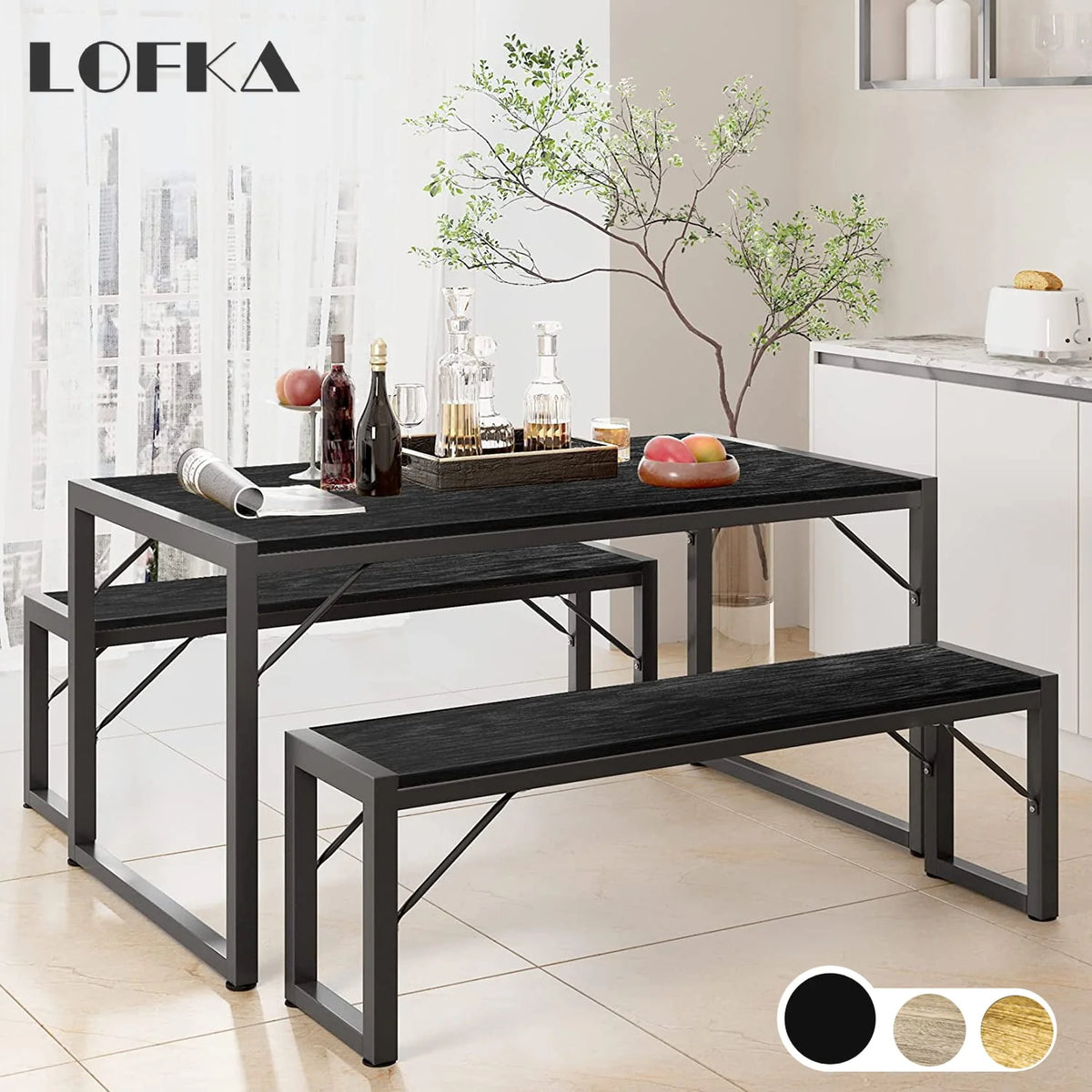 Black Modern Dining Table and Chairs for 4 W935259