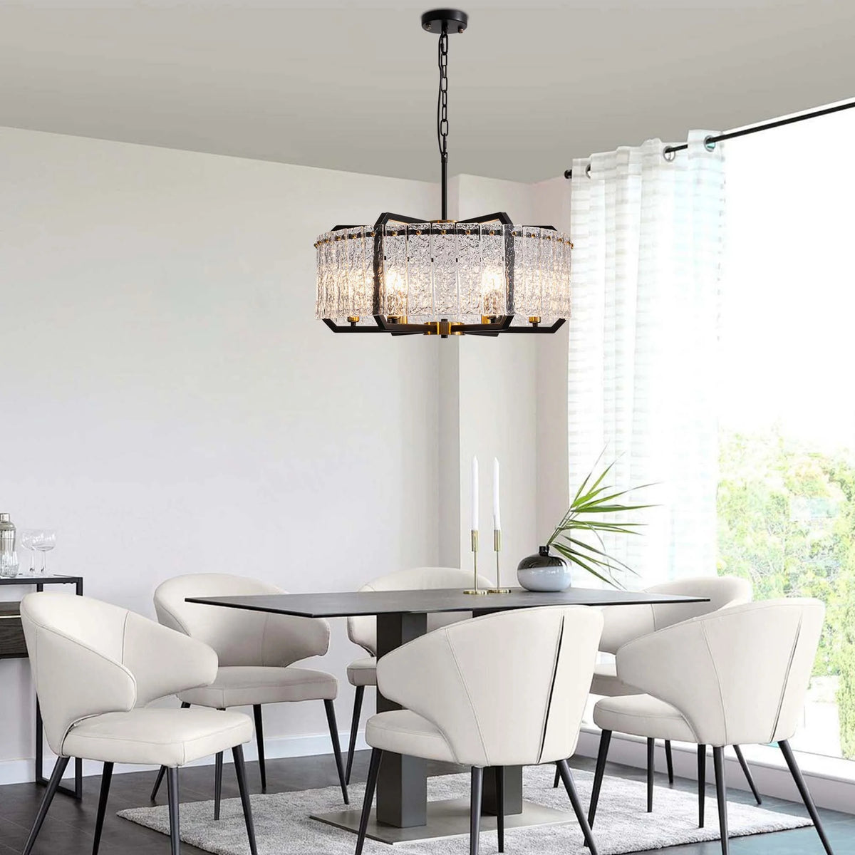 Black 6-Light Water Ripple Glass Chandelier W914