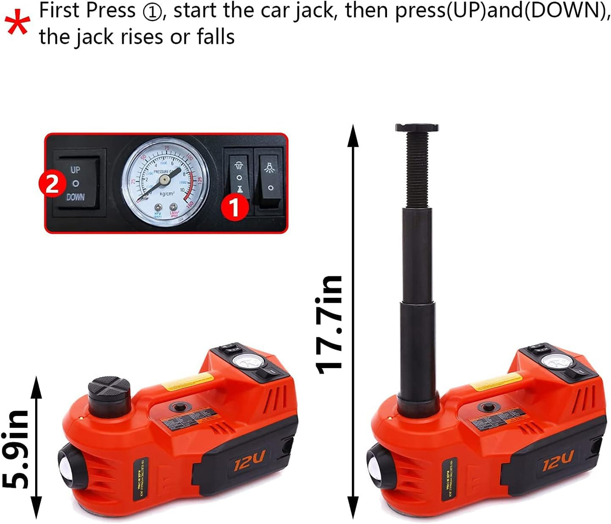 5 Ton 12V Electric Hydraulic Car Jack Kit with Impact Wrench and Tire Inflator Pump F509228