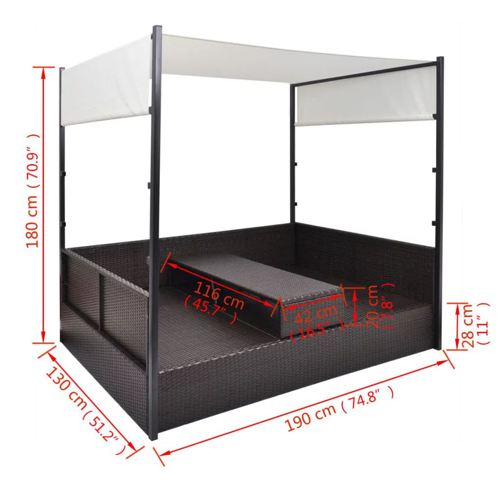 Garden Bed with Canopy Brown Poly Rattan E52636