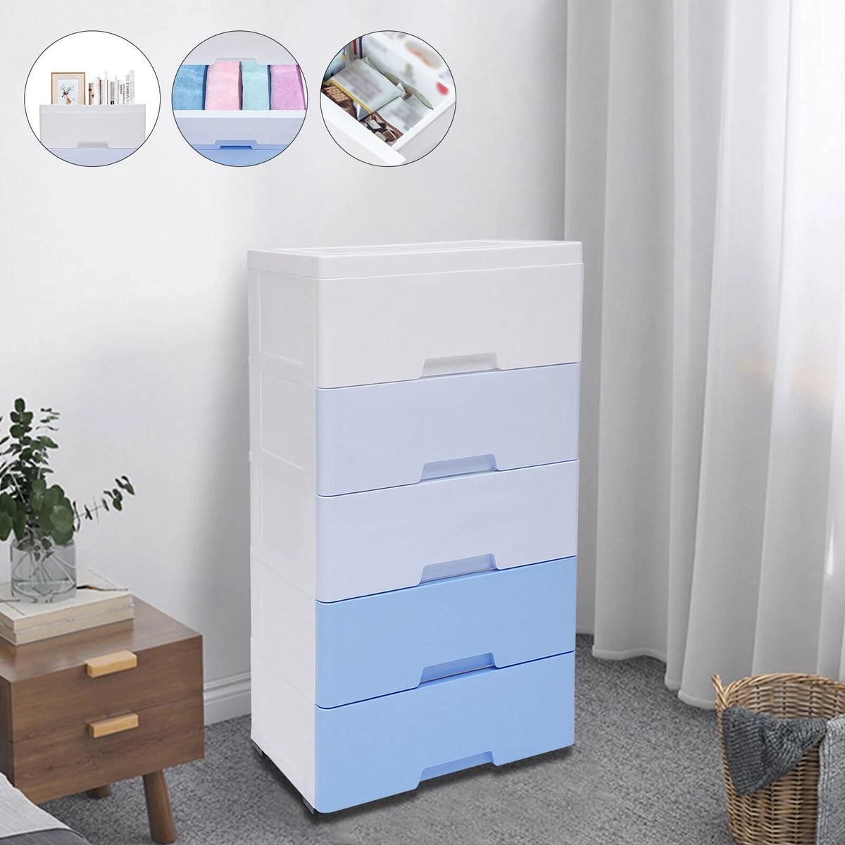 Blue 5 Drawer Plastic Dresser E904946