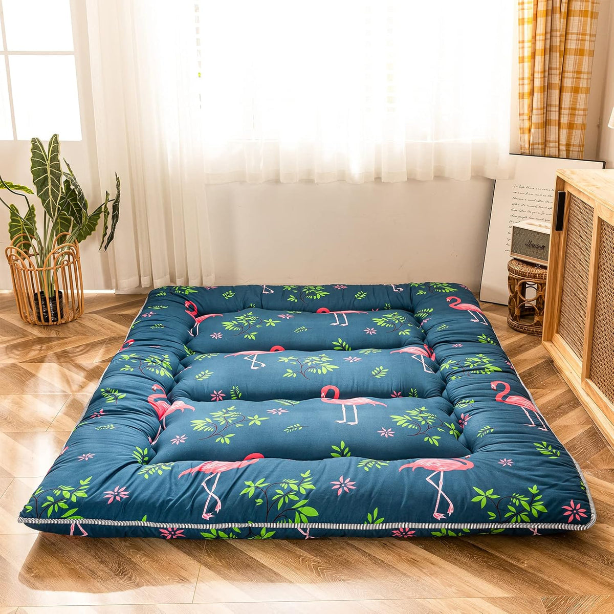 Navy Floral Printed Memory Foam Futon Mattress Twin Size F7497
