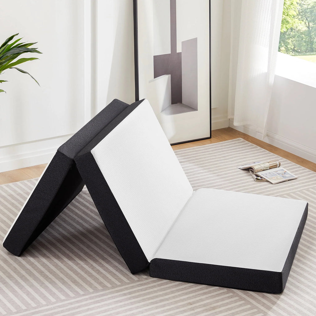4 inch Tri-fold Memory Foam Mattress Topper with Washable Cover W901