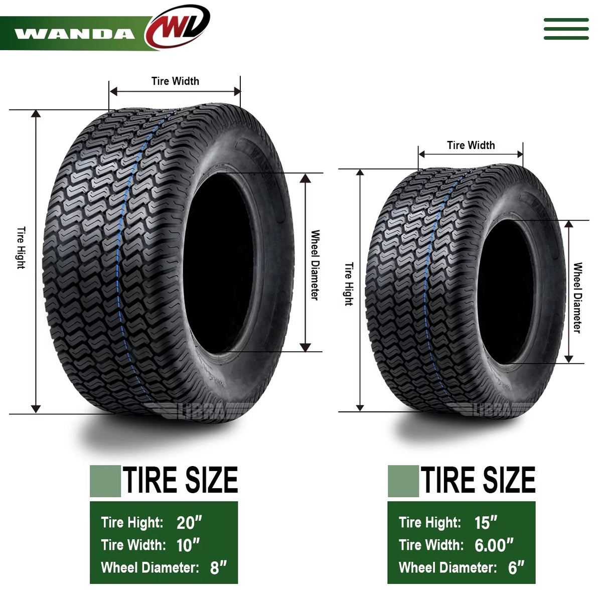 Set of 4 Lawn Mower Turf Tires 15x6-6 Front & 20x10-8 Rear T5620