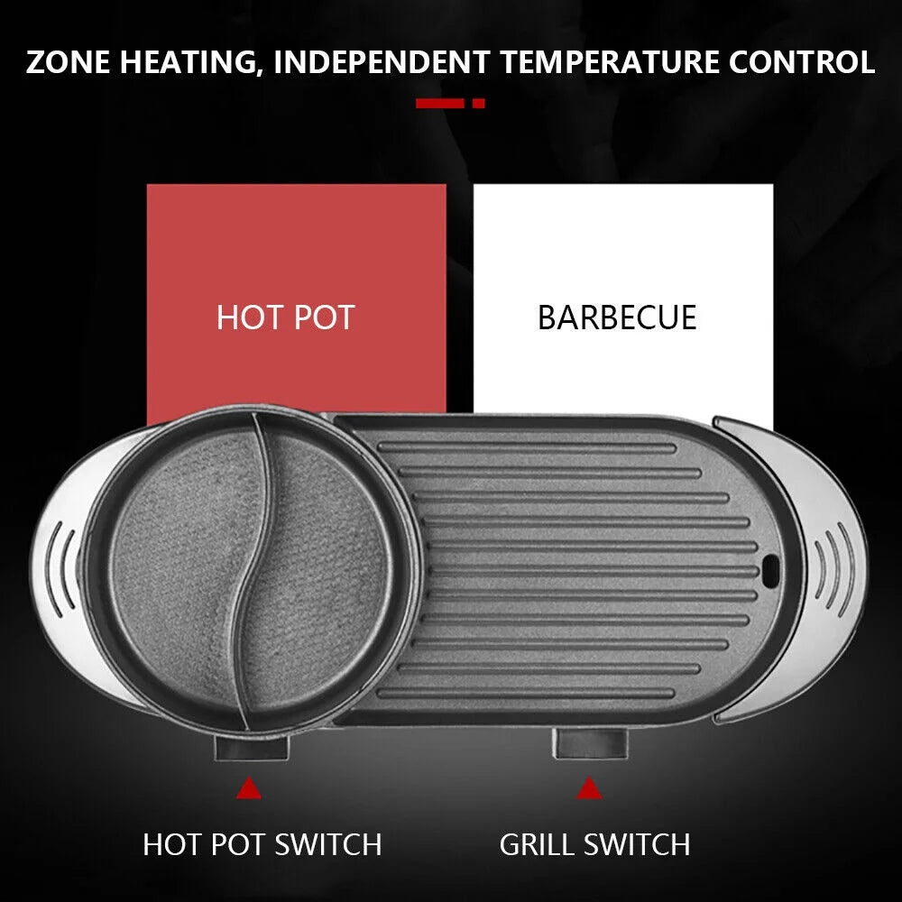 2 In 1 Portable Electric Non-stick Hot Pot Barbecue Grill F310333