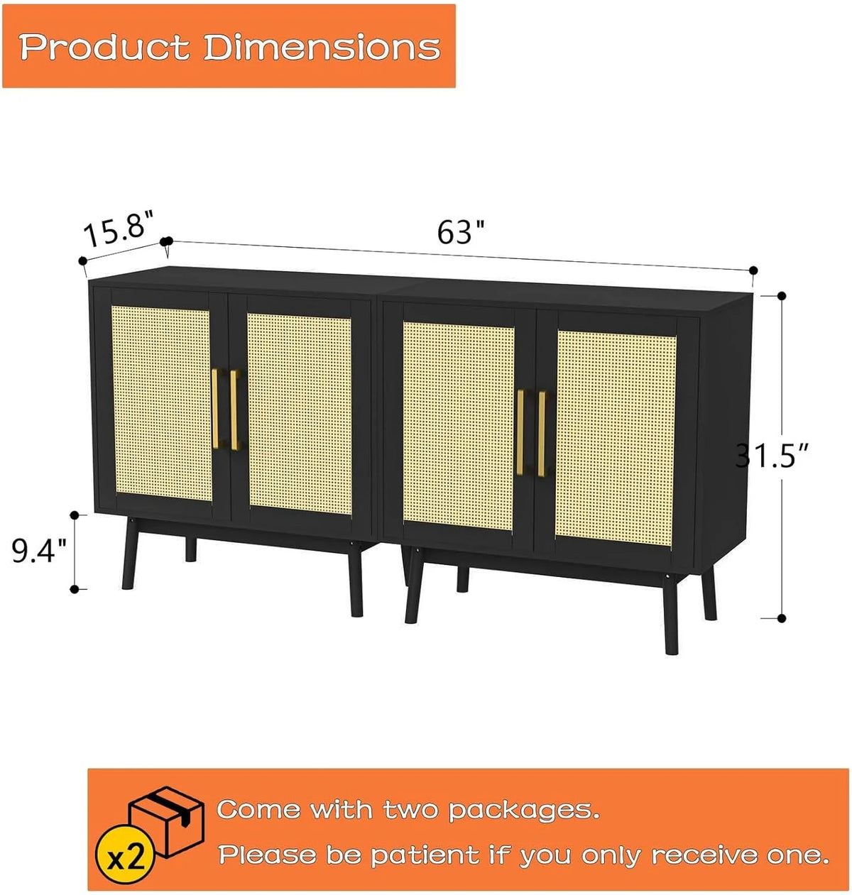 Black Rattan Storage Cabinet Set of 2 H312