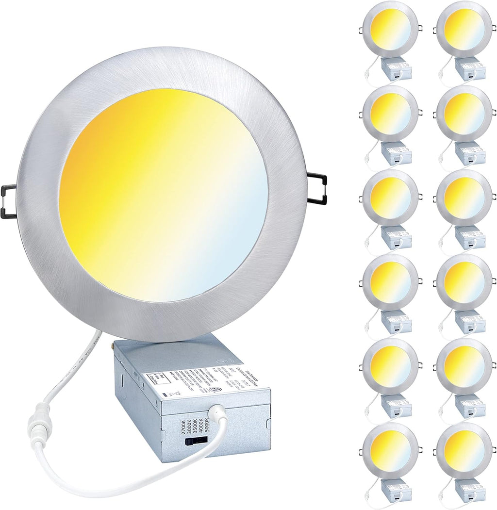 6-Inch Ultra-Thin Canless Recessed LED Lighting Kit, 5 CCT Selectable, Dimmable, 12 Pack S789618