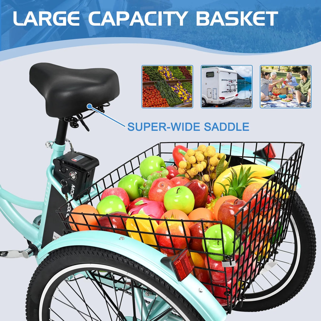 Electric Tricycle 3 Wheel 350W 36V 10.4AH 24" Adults with Basket R56277