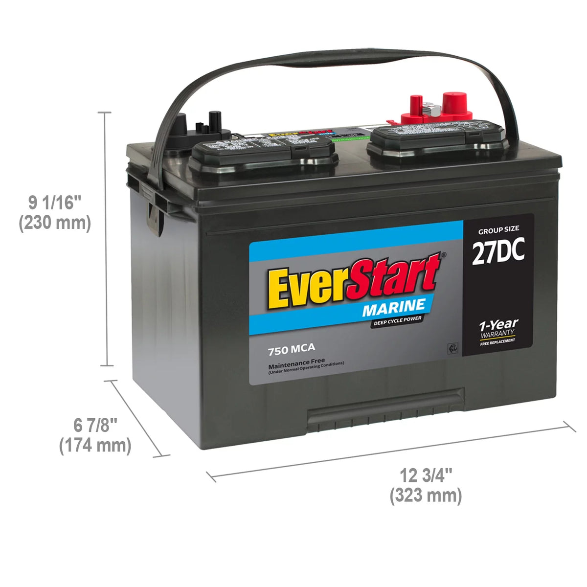 Lead Acid Marine & RV Deep Cycle Battery Group Size 27DC 12 Volt 750 MCA R206