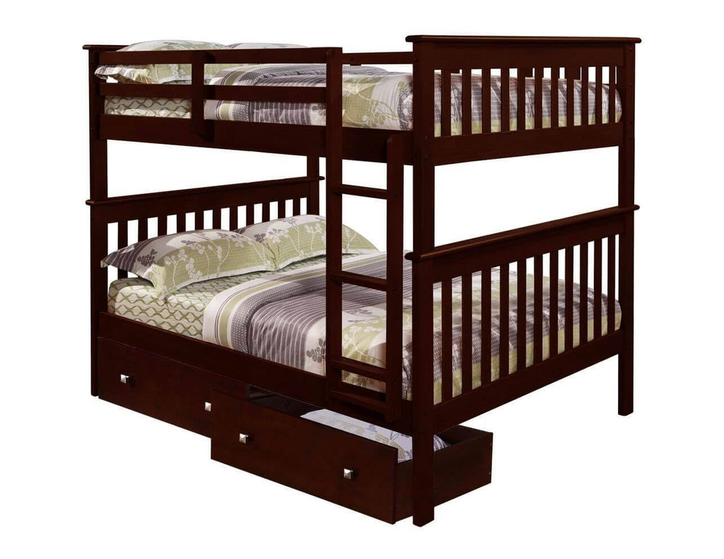 Full Mission Bunk Bed with Dual Underbed Drawers Dark Cappuccino G135