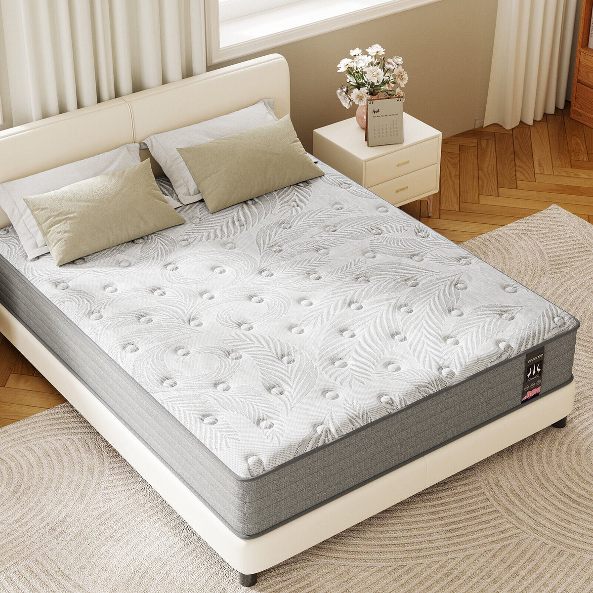 12 inch Queen Medium Plush Innerspring Hybrid Mattress F173