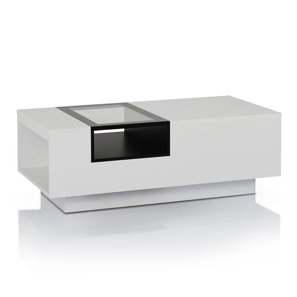 Modern Wood Storage Coffee Table in White and Black V4285