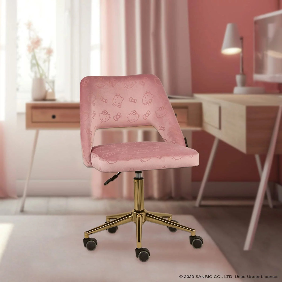 White Velvet Swivel Vanity Chair with Wheels B3517