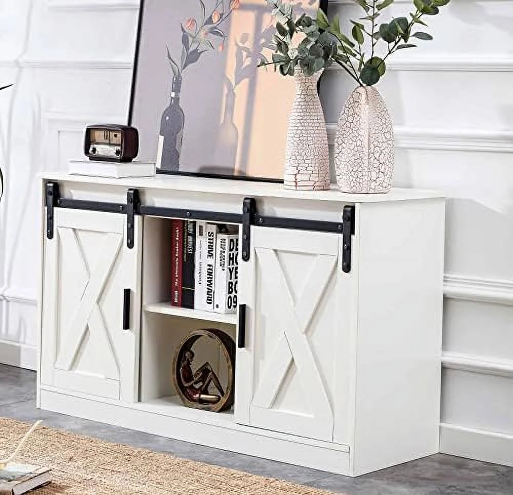 Wood TV Stand with Sliding Barn Door O857275