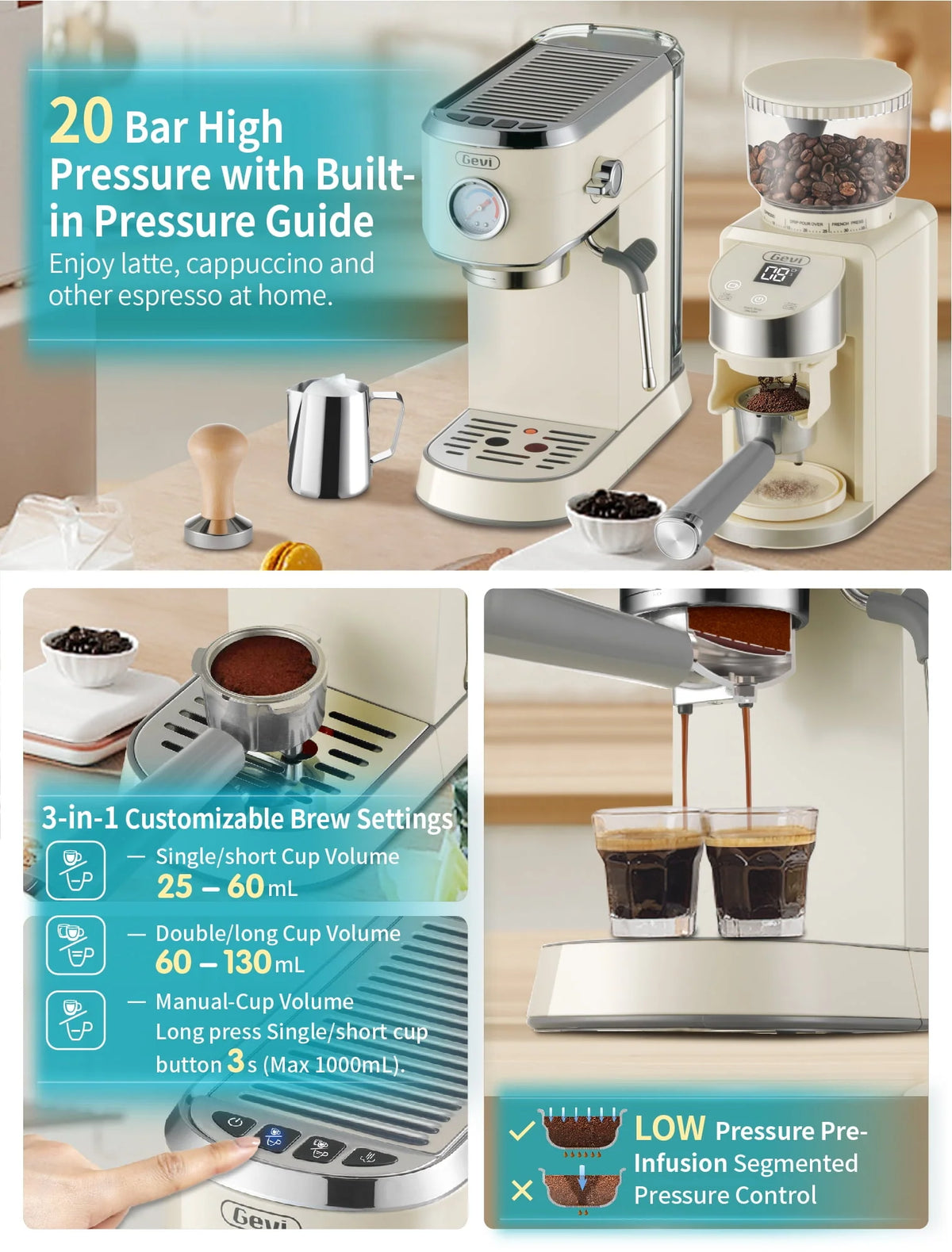 20 Bar Espresso Machine with Burr Coffee Grinder Z785196