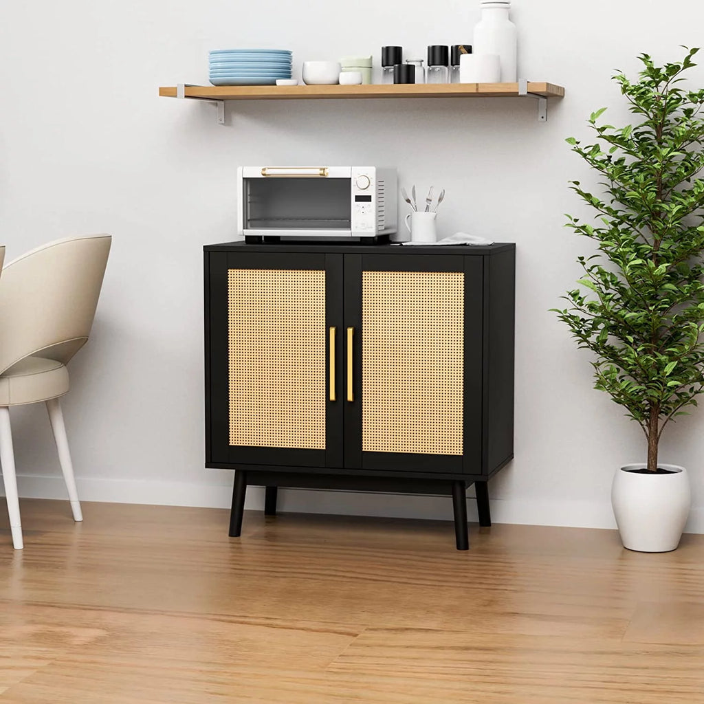 Black Rattan Storage Cabinet Set of 2 H312