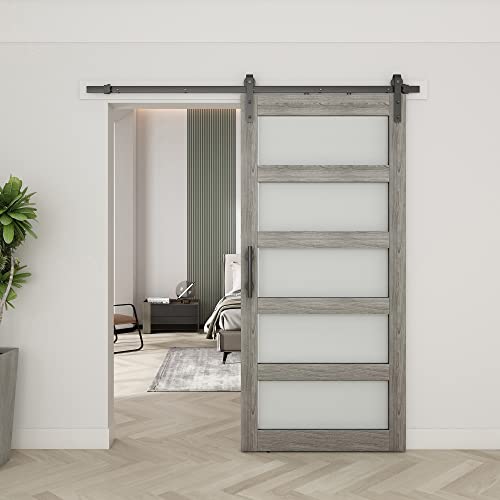42in x 84in Frosted Glass Barn Door with 7FT Sliding Door Hardware Kit U153
