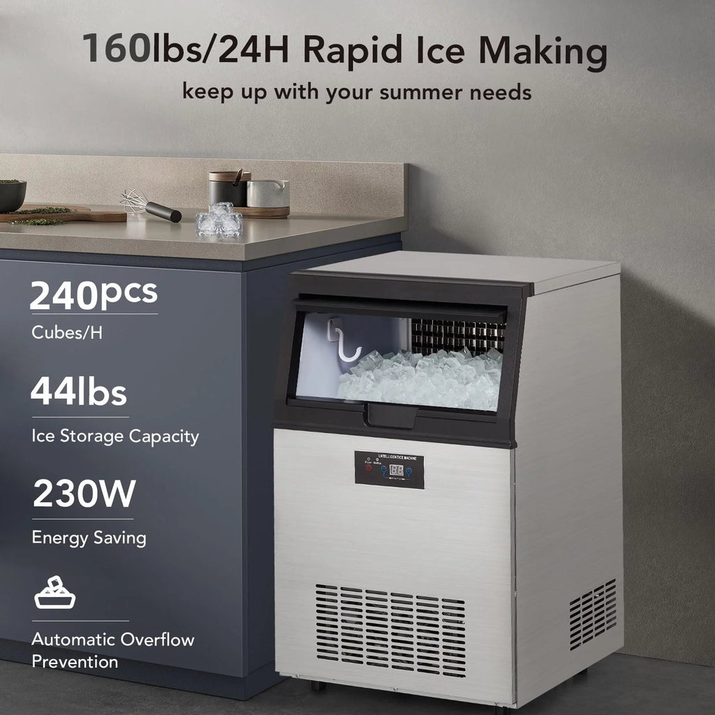 Commercial Stainless Steel Ice Maker with 44lbs Ice Storage L674457