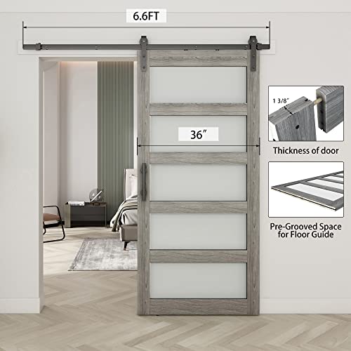 42in x 84in Frosted Glass Barn Door with 7FT Sliding Door Hardware Kit U153