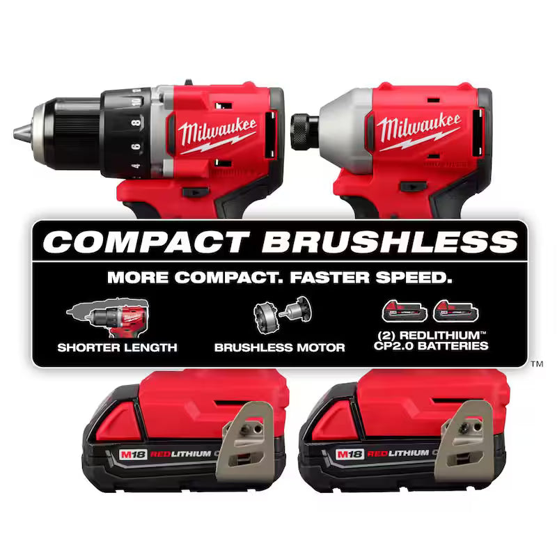 18-Volt Lithium-Ion Brushless Cordless Compact Drill/Impact Combo Kit (2-Tool) with Batteries, Charger and Bag Q995