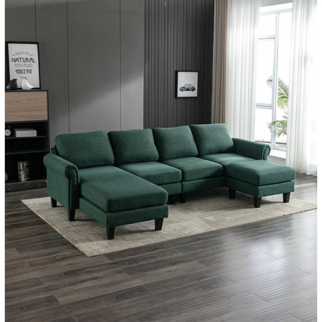 Green Sectional Sofa with Ottoman O6876