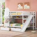Full Over Full Castle Bunk Bed with Slide, Stairs and Storage Drawers X1199