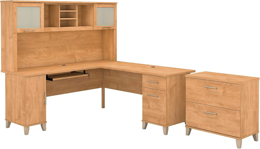 L Shaped Desk with Hutch and Lateral File Cabinet S129