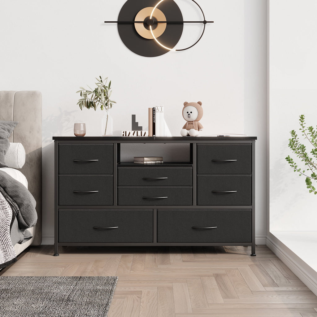 Rustic Brown 8 Drawer Dresser TV Stand with Outlet and LED Lights V224652