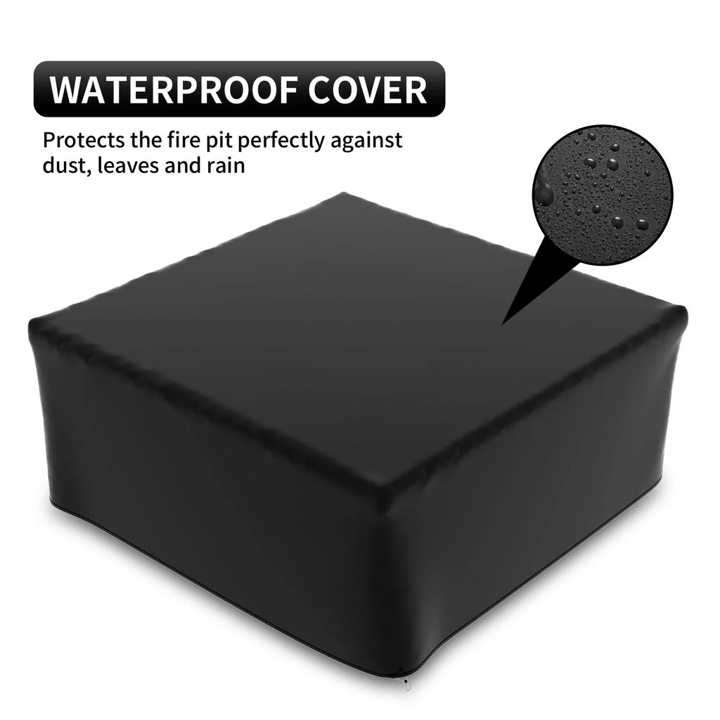 32 Square Metal Fire Pit with Cover and Poker, Black A48003