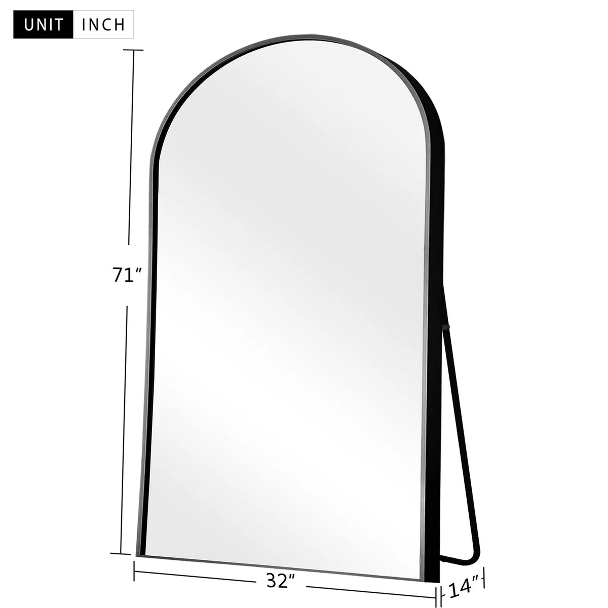 71"x32" Aluminum Alloy Arch Full Length Floor Mirror, Black K799