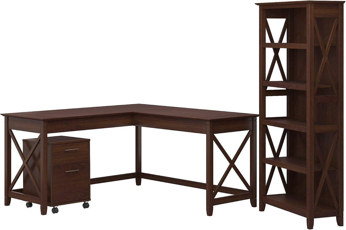 L Shaped Desk with Mobile File Cabinet and Bookcase R9826