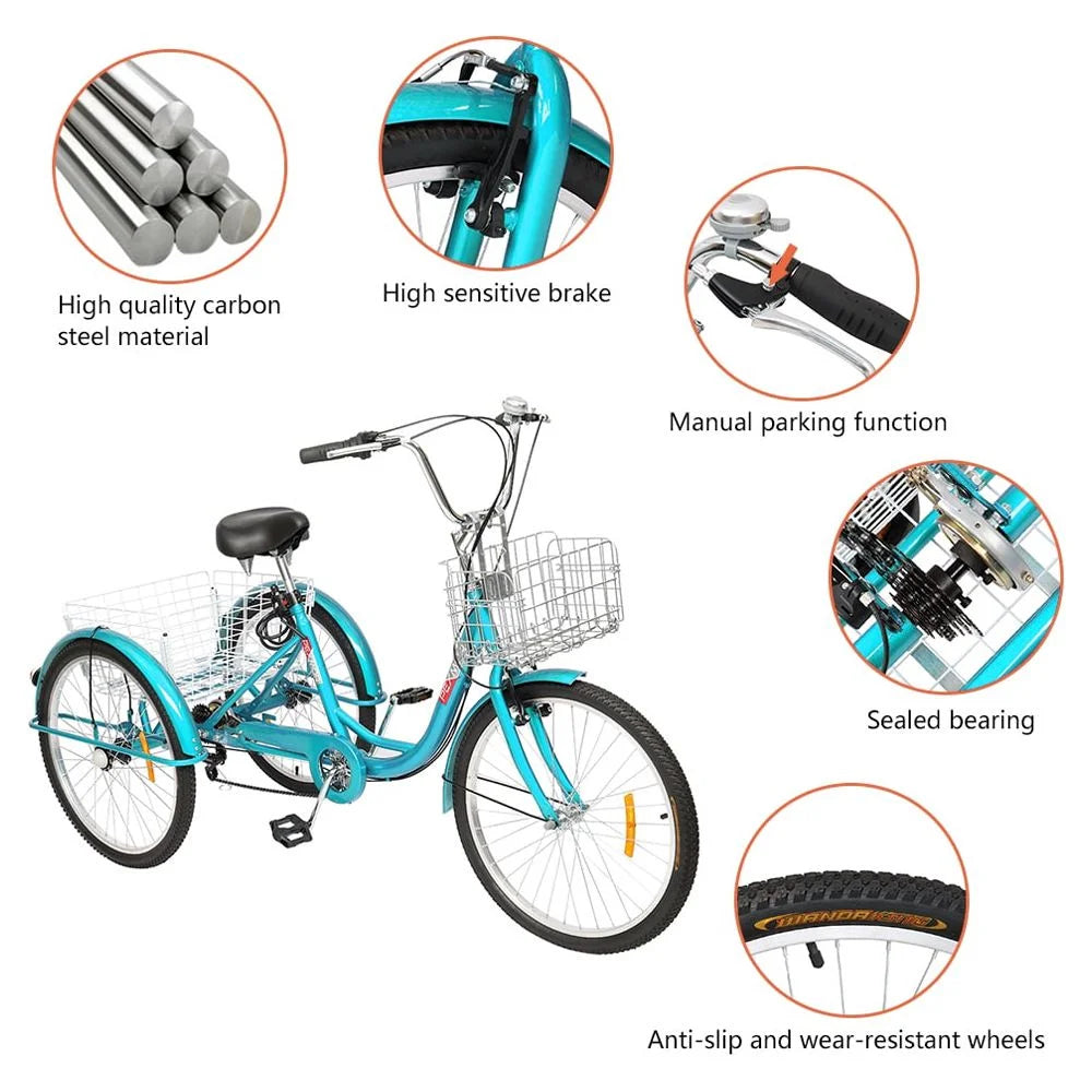 24/26 Inch 7 Speed Adult Trike with Folding Basket Y99642