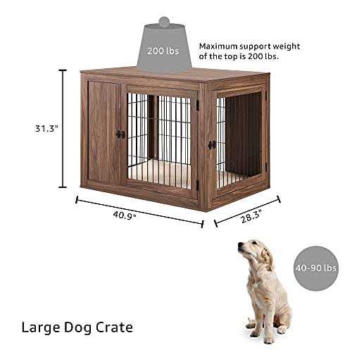 Wooden Dog Crate End Table with Cushion L8389