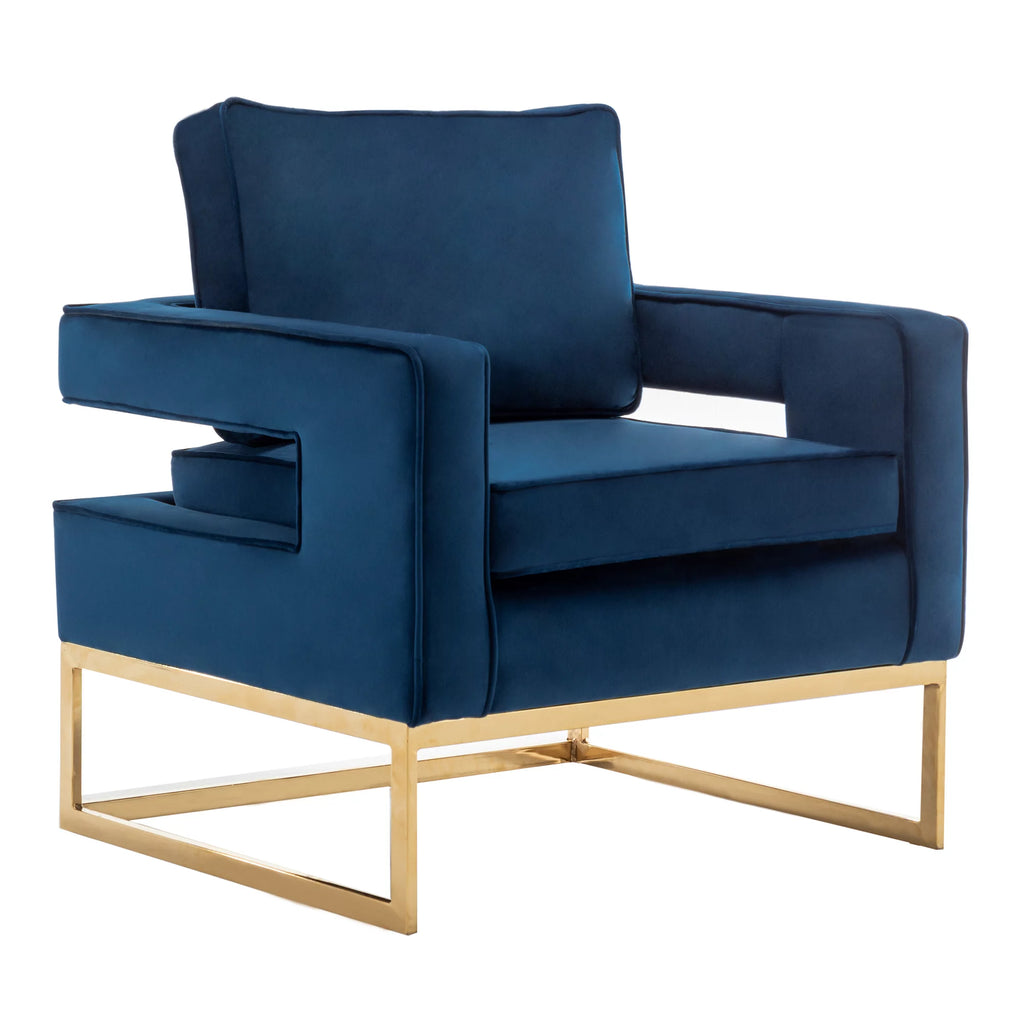Navy Blue Velvet Accent Armchair with Gold Base K48814
