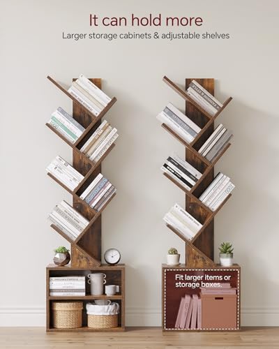 6 Tier Rustic Brown Tree Bookshelf with Storage Cabinet Y307302
