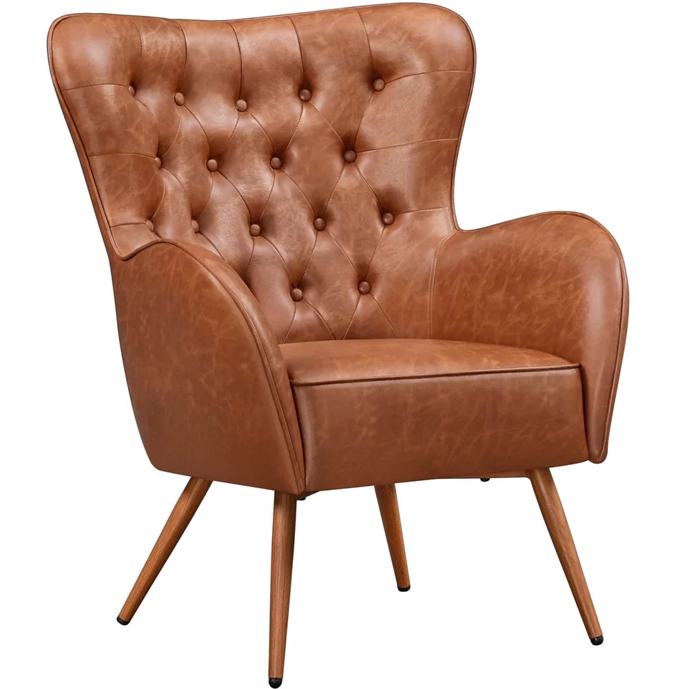 Brown Faux Leather Accent Chair with Tufted High Back D348121